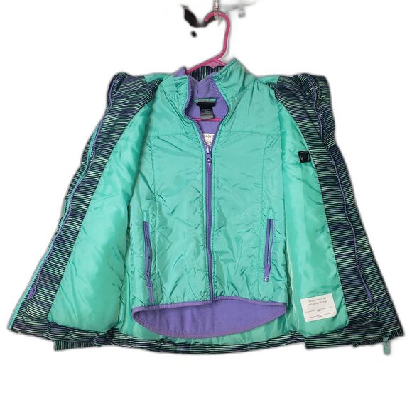 C9 Champion Waterproof Green Purple Striped Two Layer Coat Girls Size Medium 7-8 - Picture 9 of 11